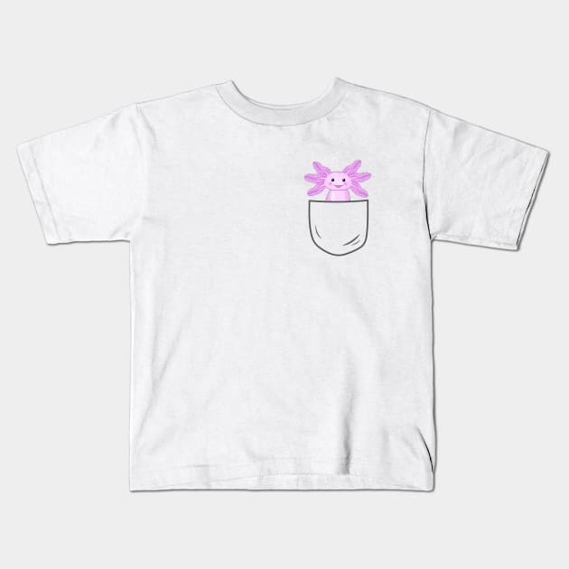 Axolotl inside a pocket Kids T-Shirt by Purrfect